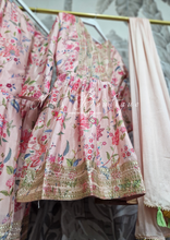 Peachy Pink Floral Chinon Sharara Suit (Size 16-18)