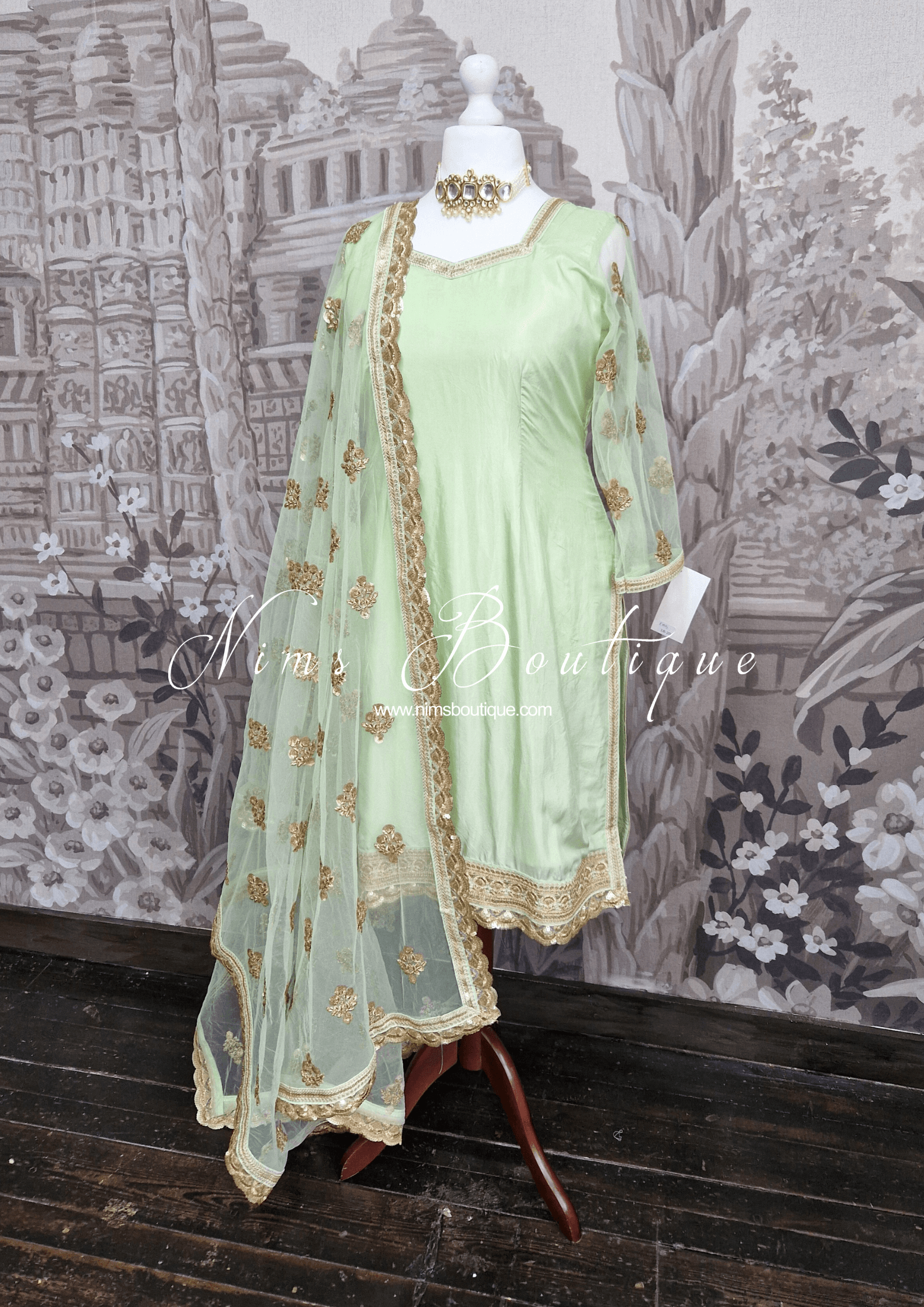 Nims Boutique The NB Classic Long Sleeved Mint Silk Pajami Suit sizes 12 to 22