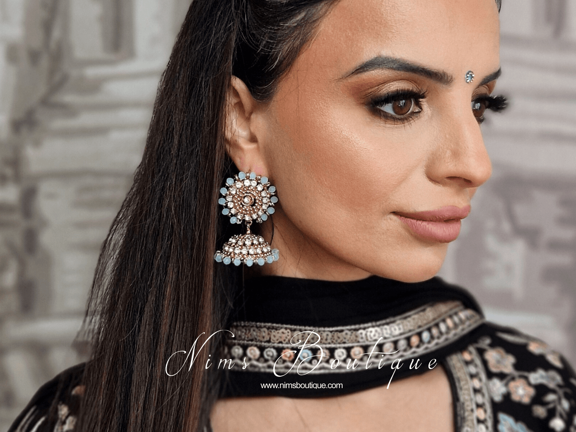 Nims Boutique Chandni Royal Antique Gold & Light Blue Chumke