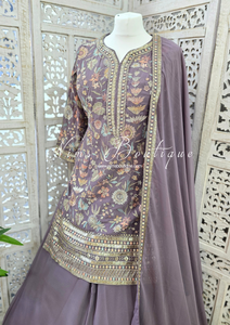 Luxury Dusky Lilac Embroidered Sharara Suit (10-12)