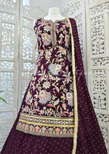 Dark Aubergine Embroidered Sharara Suit (Size 10-12)