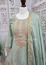 Luxury Mint Embroidered Sharara Suit (Size 12-14)