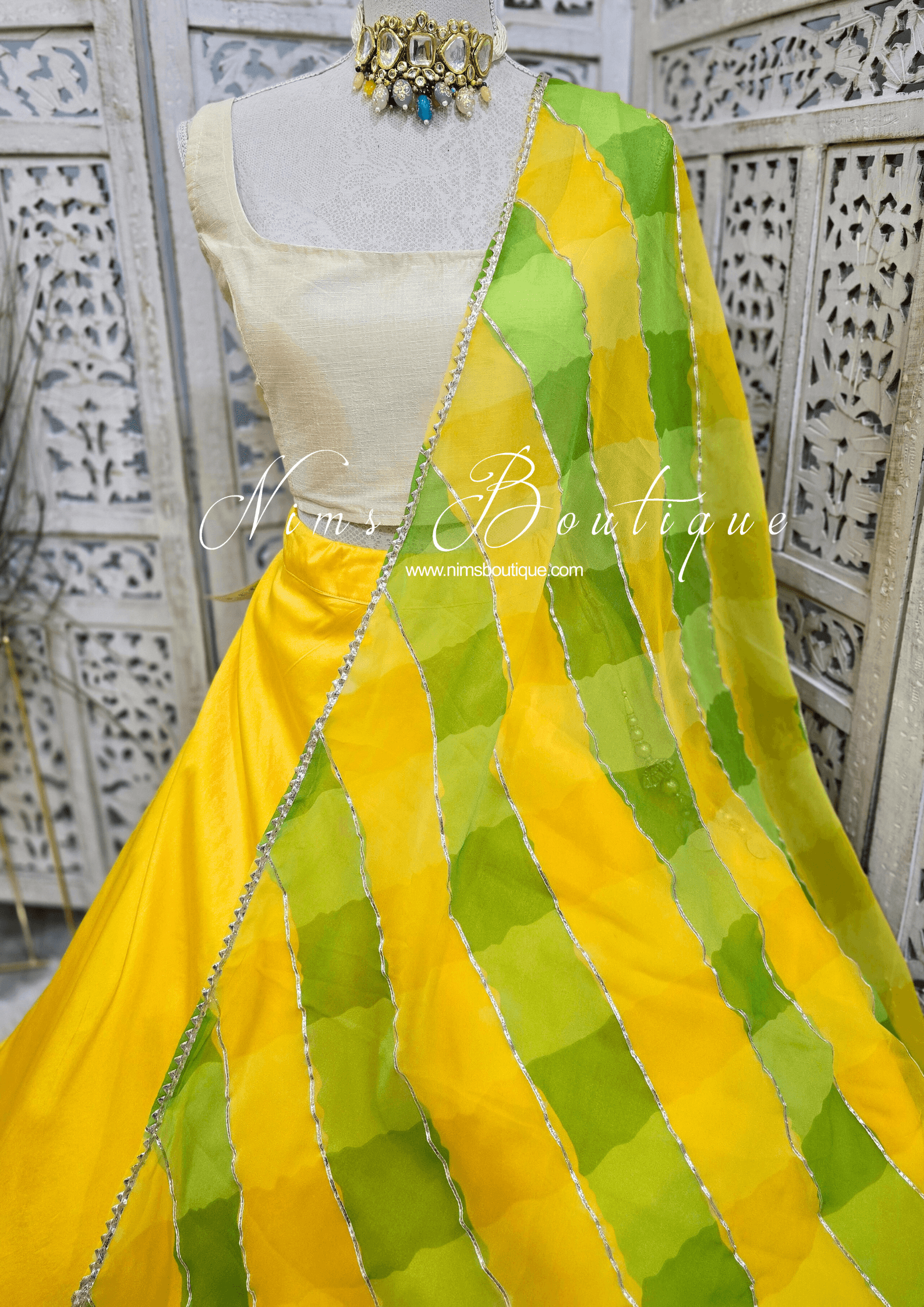 Nims Boutique Yellow & Lime Stripe Dupatta/Chunni