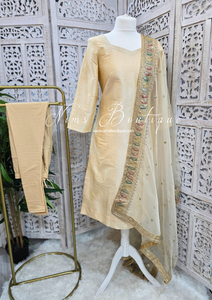 Indira light gold raw silk pajami suit with sleeves (sizes 10-20)