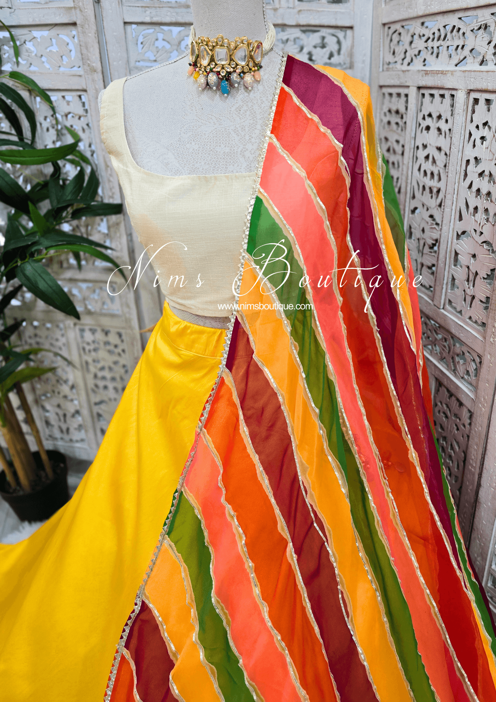 Nims Boutique Multicolour Stripe Georgette Dupatta/Chunni 8