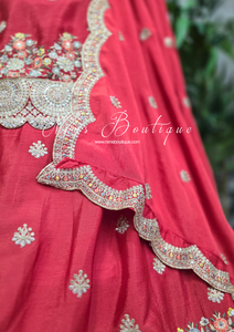 Nims Boutique Luxury Red Embroidered Lehnga Suit Size 12-14