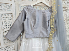 Grey Silk High Neck Blouse with sleeves (4-20)