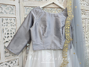 Grey Silk High Neck Blouse with sleeves (4-20)