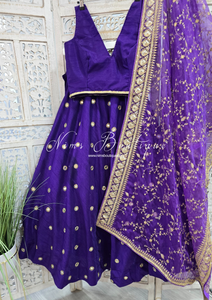 Nims Boutique Rani Luxury Cadbury Purple Mirror readymade skirt/lehnga size 4-26