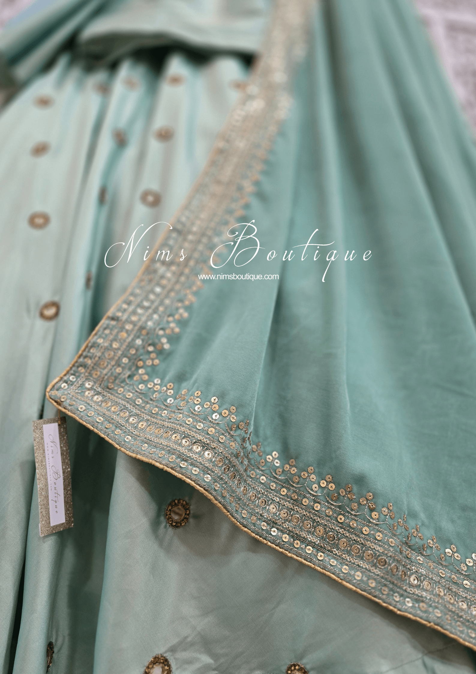 Nims Boutique Luxury Mint Green Velvet Embroidered Shawl