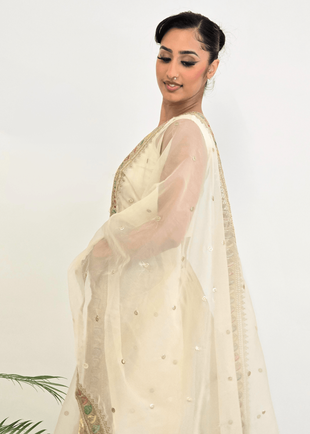 Nims Boutique Sunidhi Gold Multicolour Organza Dupatta/Chunni