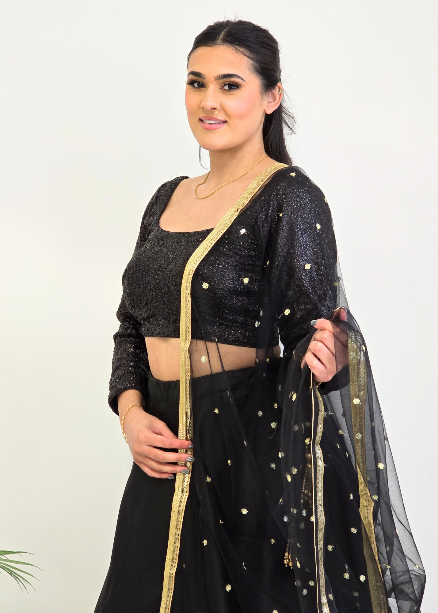 Nims Boutique Black Net Sequin Dupatta/Chunni NS4