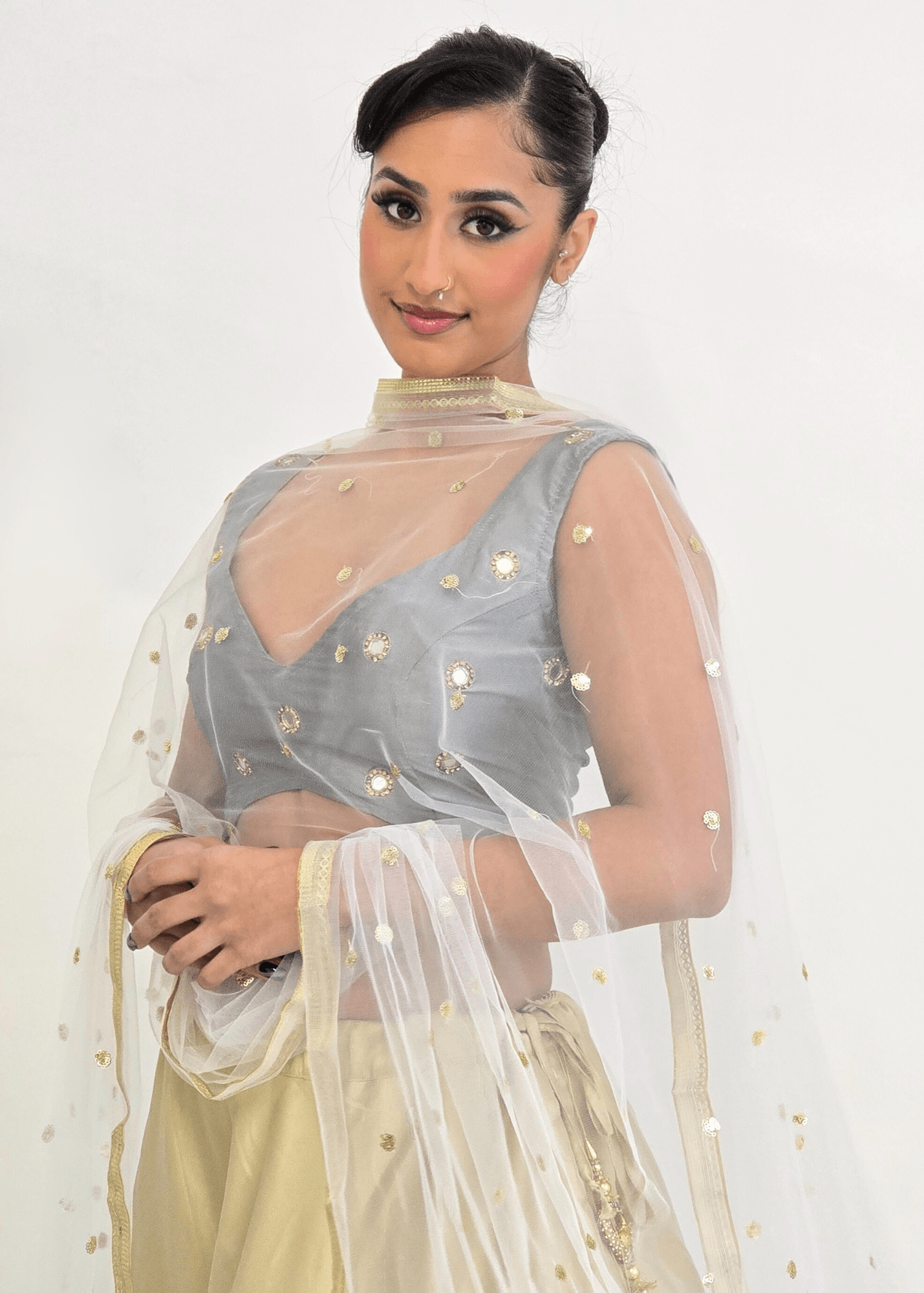 Nims Boutique White Net Sequin Dupatta/Chunni