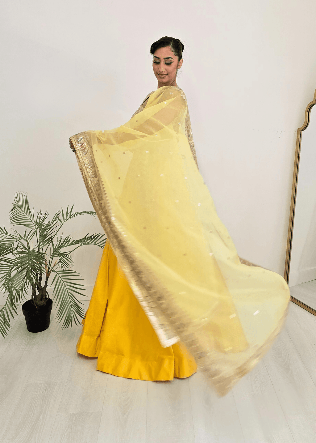 Nims Boutique Sunidhi Yellow Multicolour Organza Dupatta/Chunni
