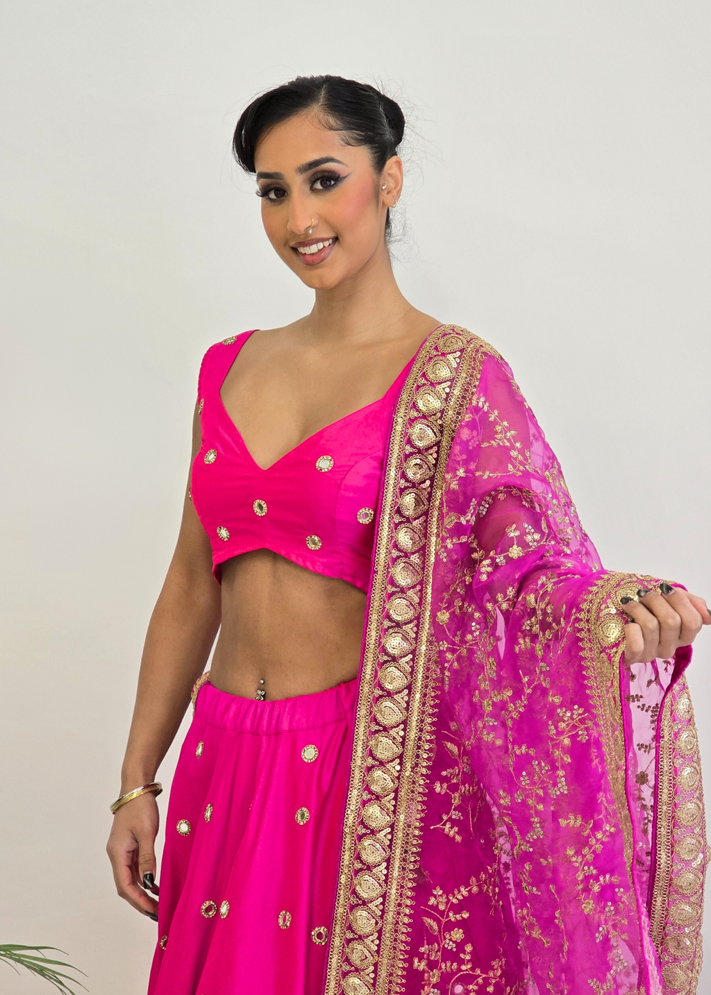 Mahi Luxury Cerise Pink Organza Embroidered Dupatta/Chunni