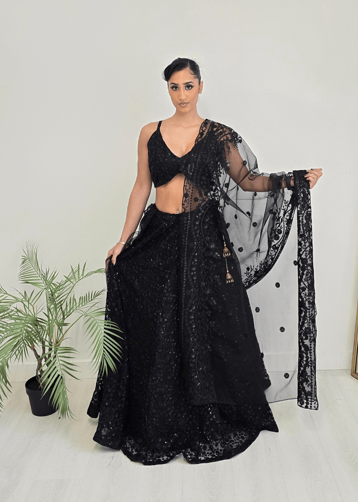 Nims Boutique Ayesha Black Net Embellished Luxury Skirt sizes 4-22