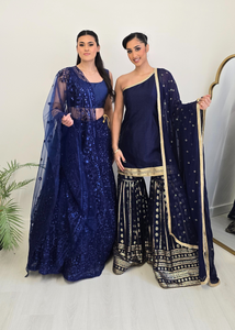 Vaani Navy One Shoulder Luxury Gharara Suit (sizes 6-14)