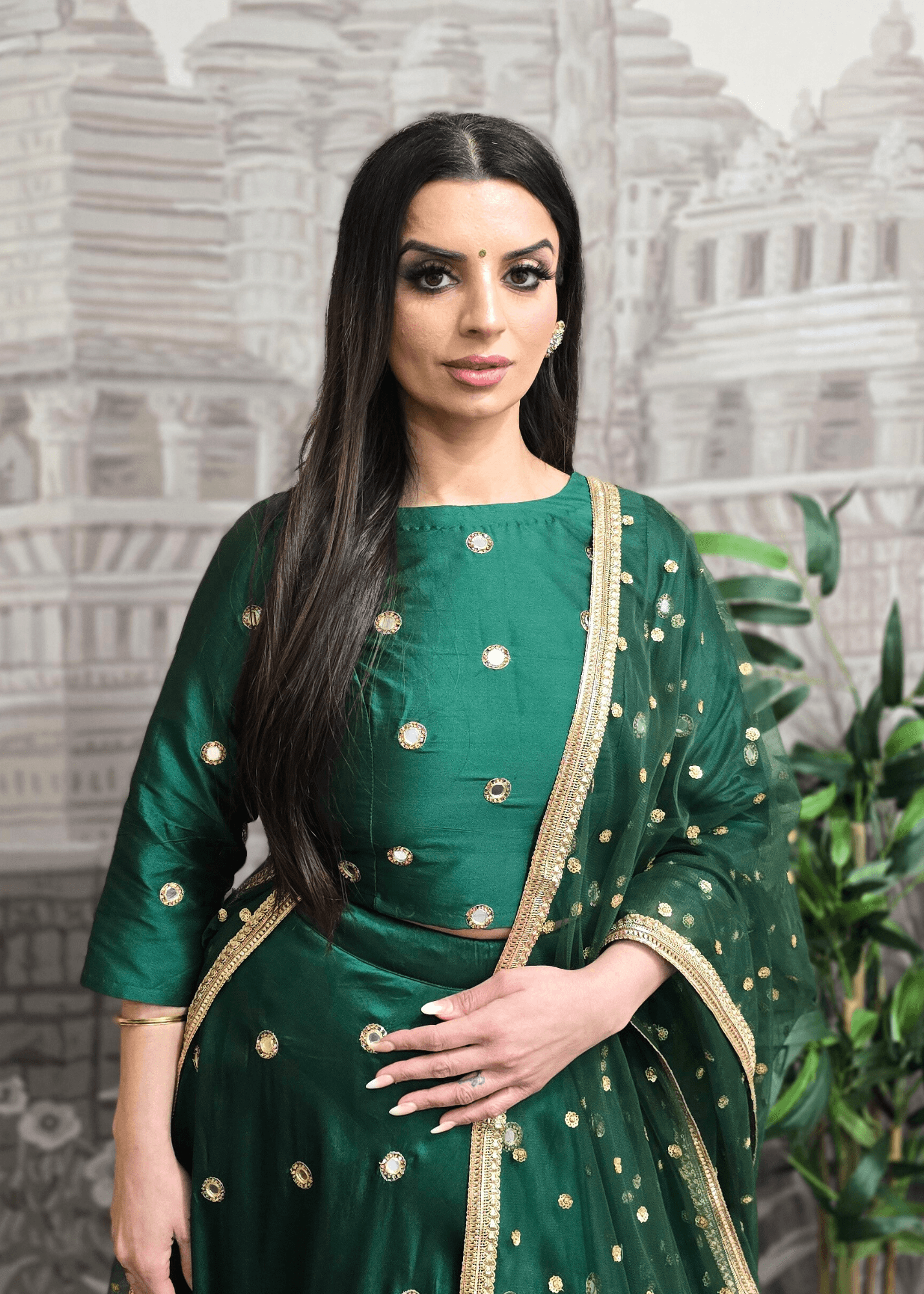 Nims Boutique Rani Luxury Dark Green Silk Mirror Blouse with sleeves size 8-18