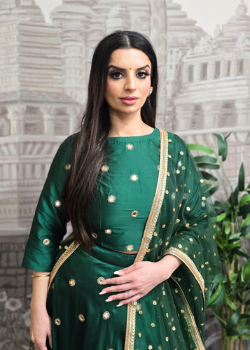 Rani Luxury Dark Green Silk Mirror Blouse with sleeves (size 8-18)