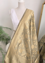 Dusky Sage Floral Silk Banarsi Dupatta/Chunni