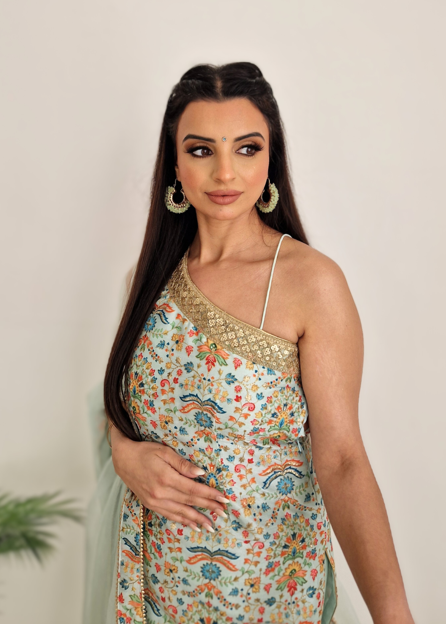 One Shoulder Mia Mint Greens & Blues Multicolour Pajami Suit (sizes 4-16)