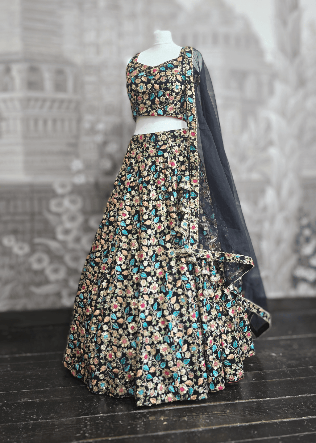 Aditi Luxury Black Multicolour Lehnga (sizes 6-16)