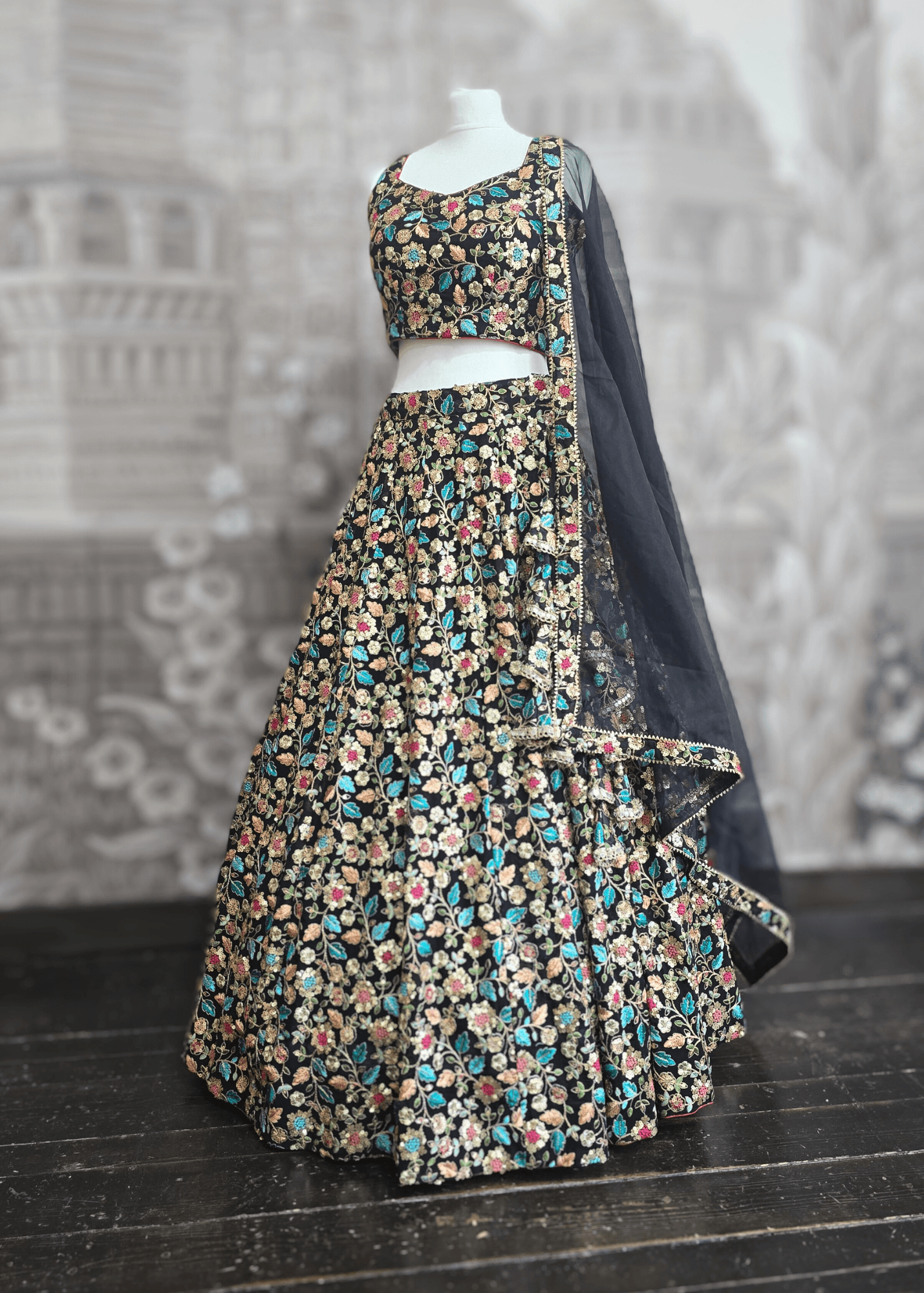 Aditi Luxury Black Multicolour Lehnga (sizes 6-16)