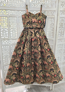 Luxury Elephant & Peacock Black thread embroidered Skirt