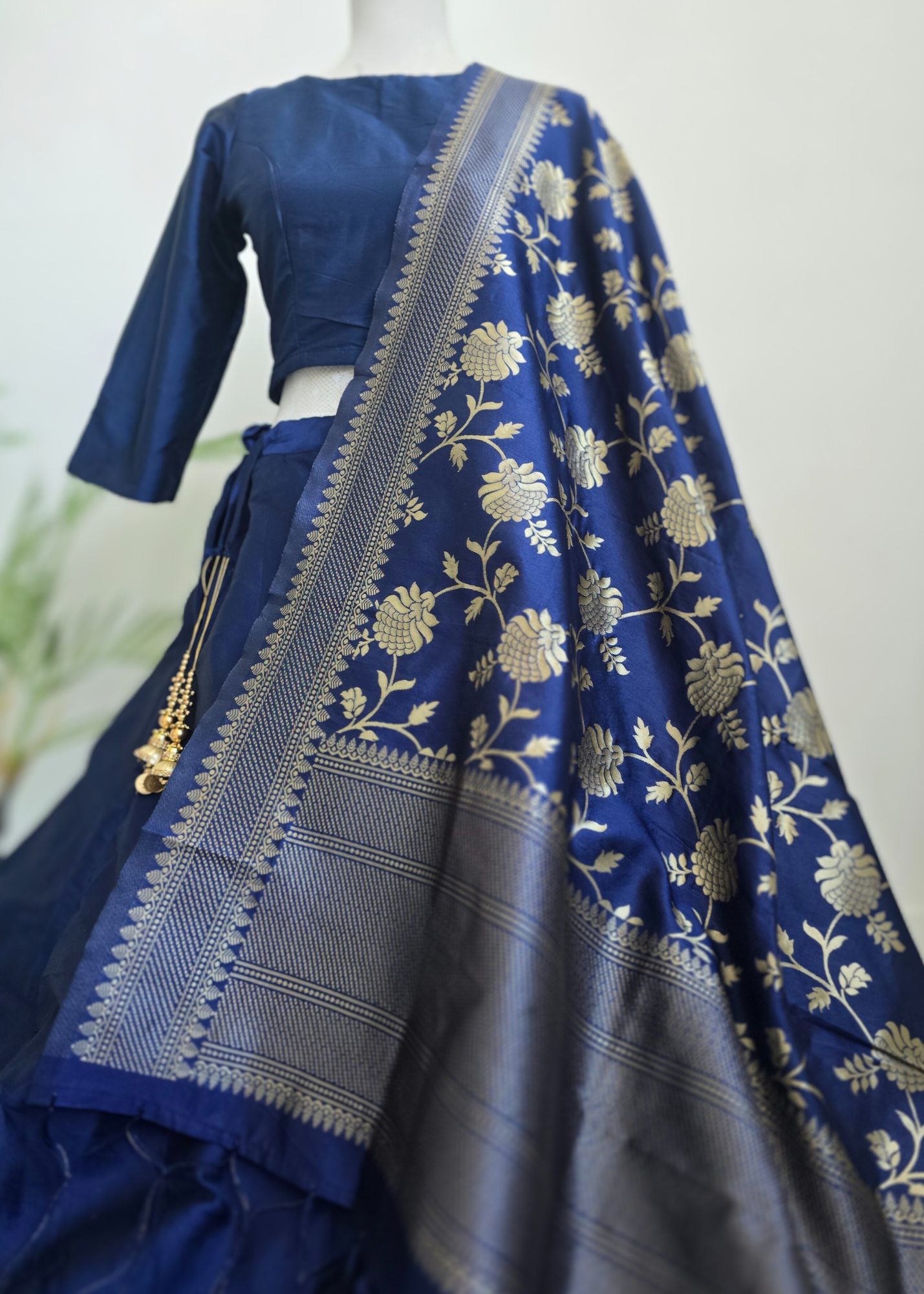 Navy Floral Banarsi Dupatta/Chunni
