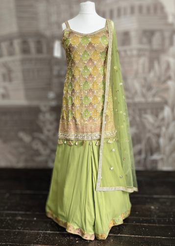 Mehndi Green Embellished Sharara Suit (Size 10-12)