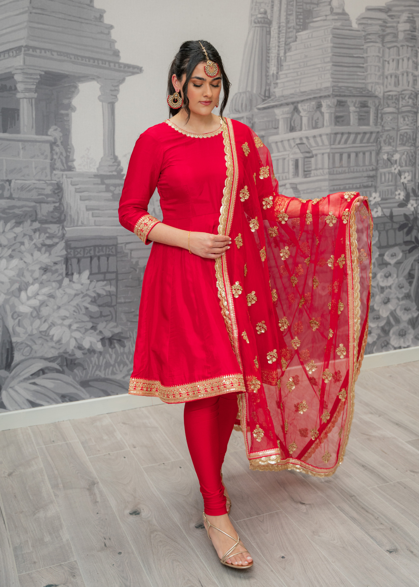 Rashmi Luxury Red Silk Anarkali Suit with Pajami (Sizes 4-16)