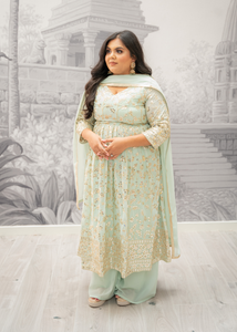 Long Mint Sharara Suits (Sizes 16-24)