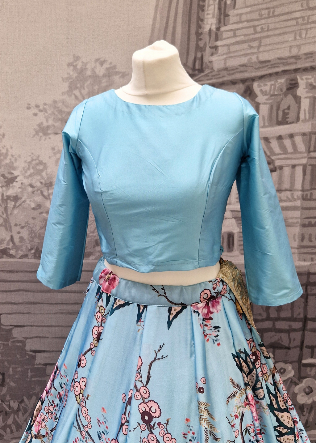 Sky Blue Silk Blouse with sleeves (size 4-18)