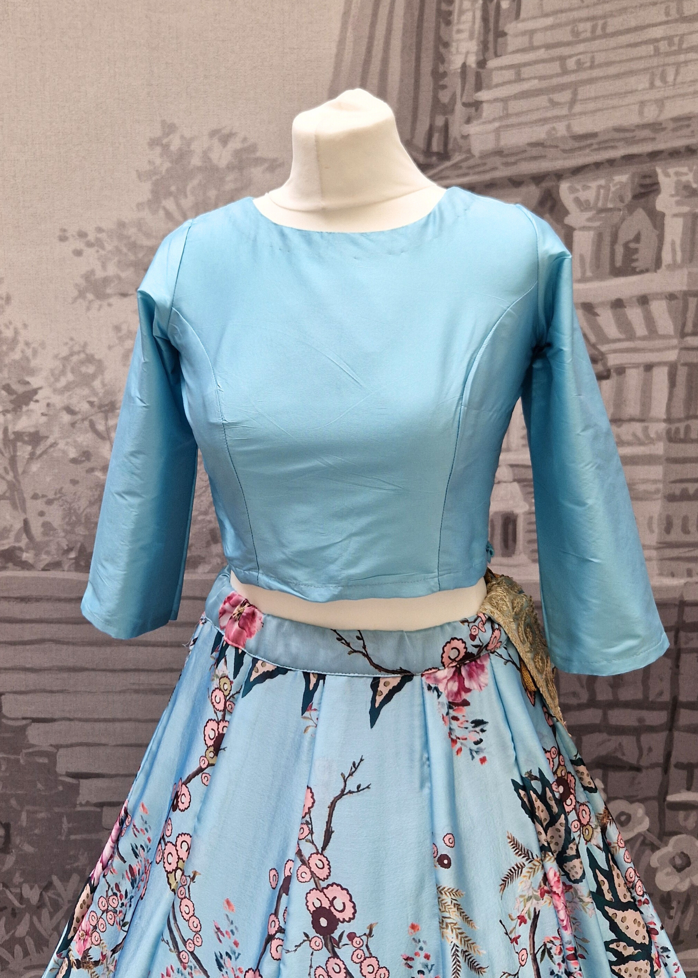 Sky Blue Silk Blouse with sleeves (size 4-18)