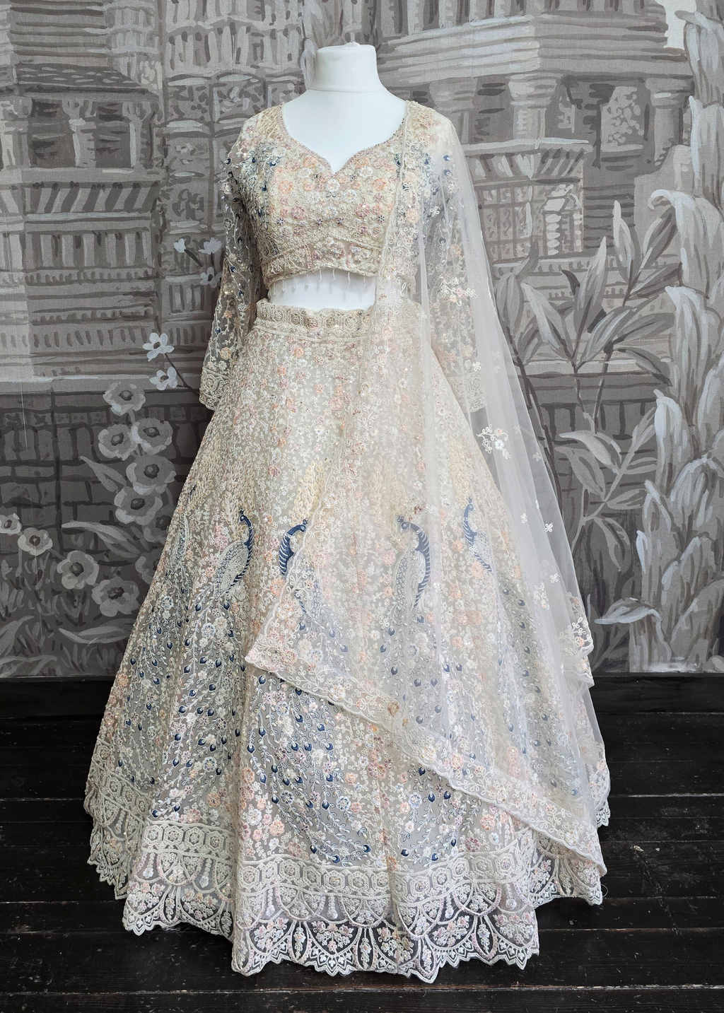 Luxury Ivory Peacock Lehenga (size 12)