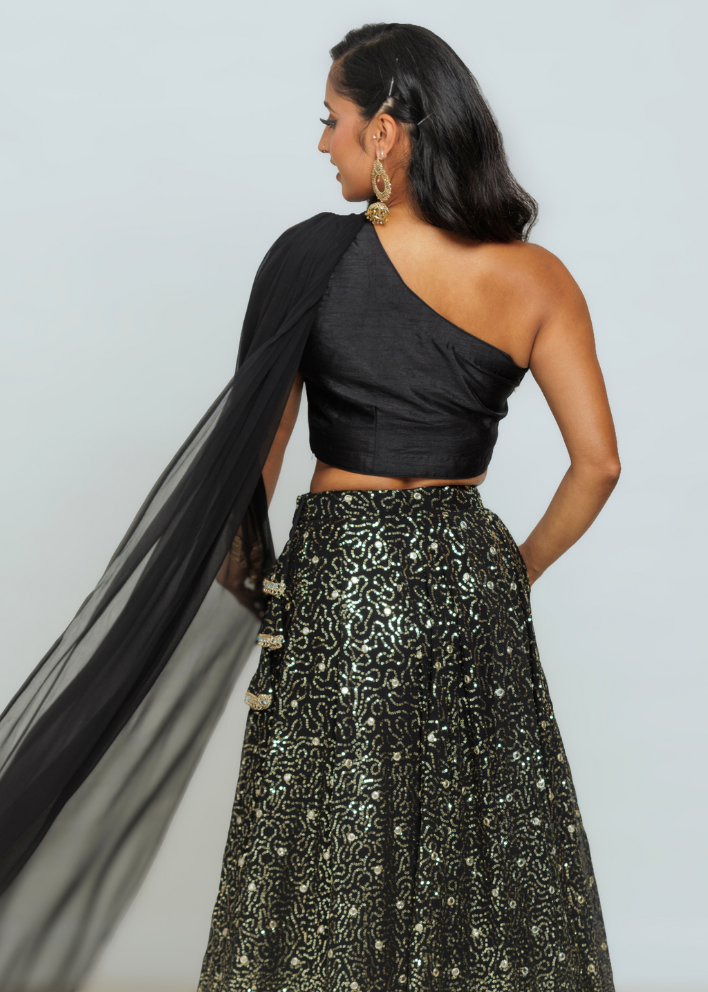 Arya Black Luxury One Shoulder & Dupatta blouse (6-18)
