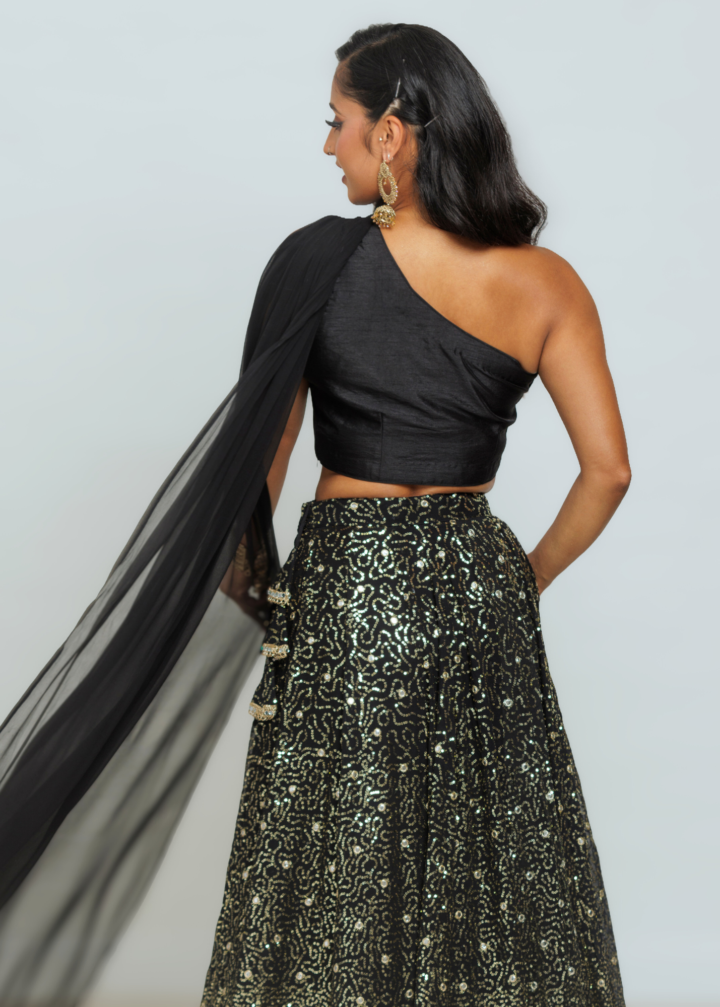 Arya Black Luxury One Shoulder & Dupatta blouse (6-18)