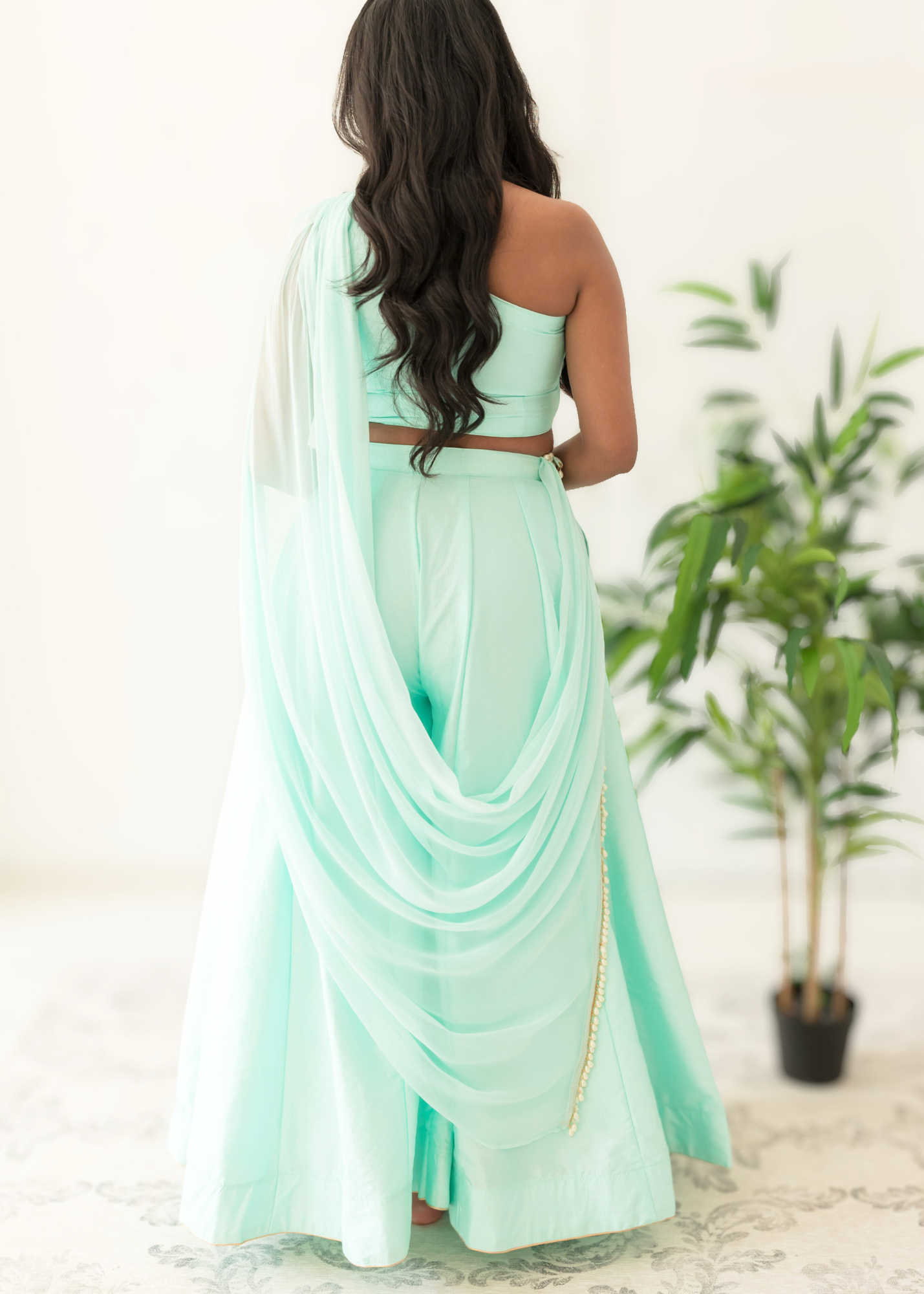 Arya Mint Luxury One Shoulder & Dupatta blouse (4-12)