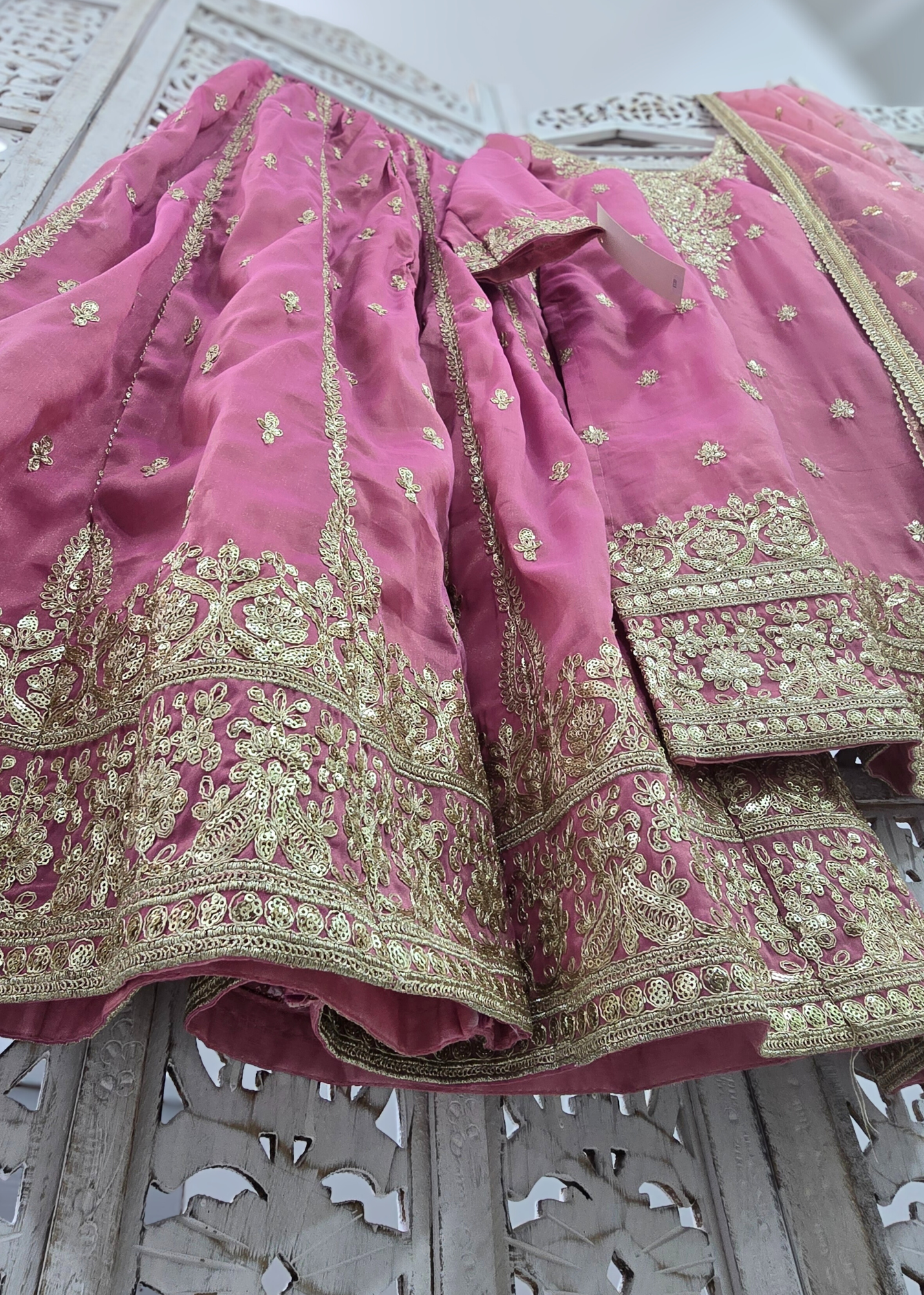 Mauve Gold Embroidered Sharara Suit (Size 10-12)
