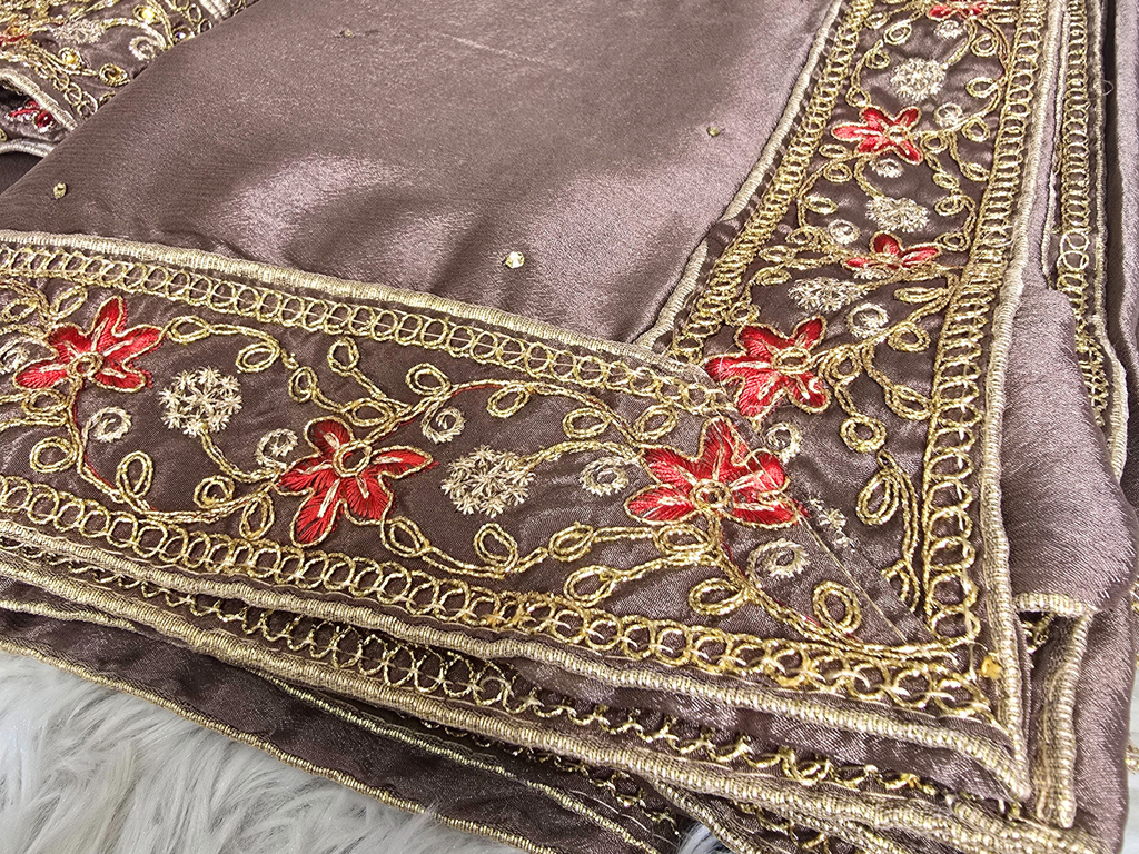 Unstitched Mocha Brown Embroidered Suit