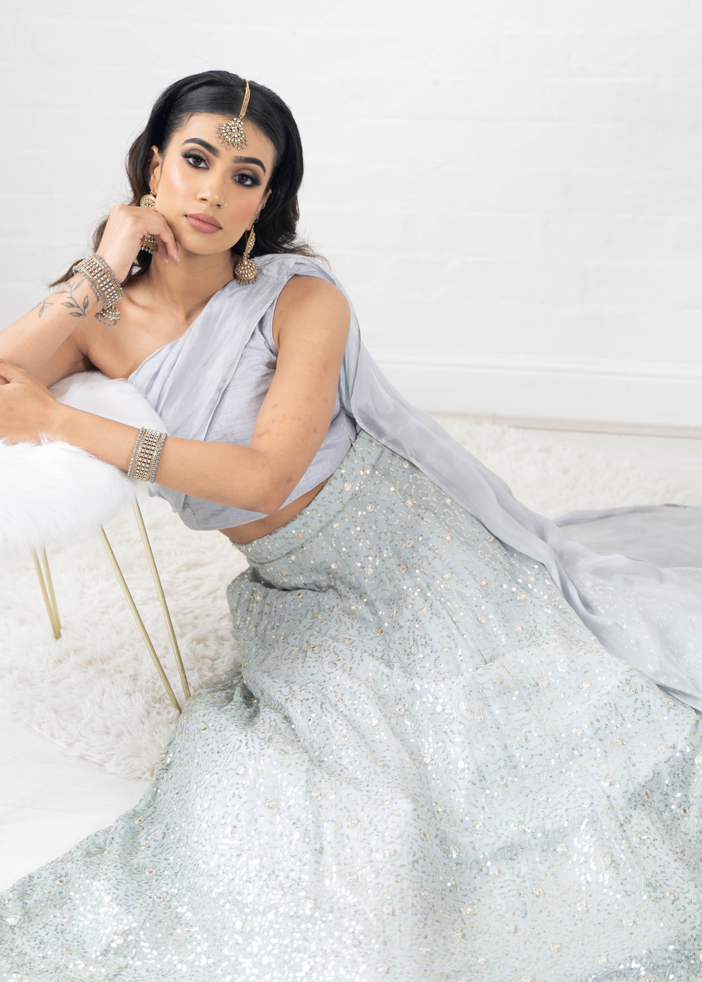 Arya Grey Luxury One Shoulder & Dupatta blouse (6-14)