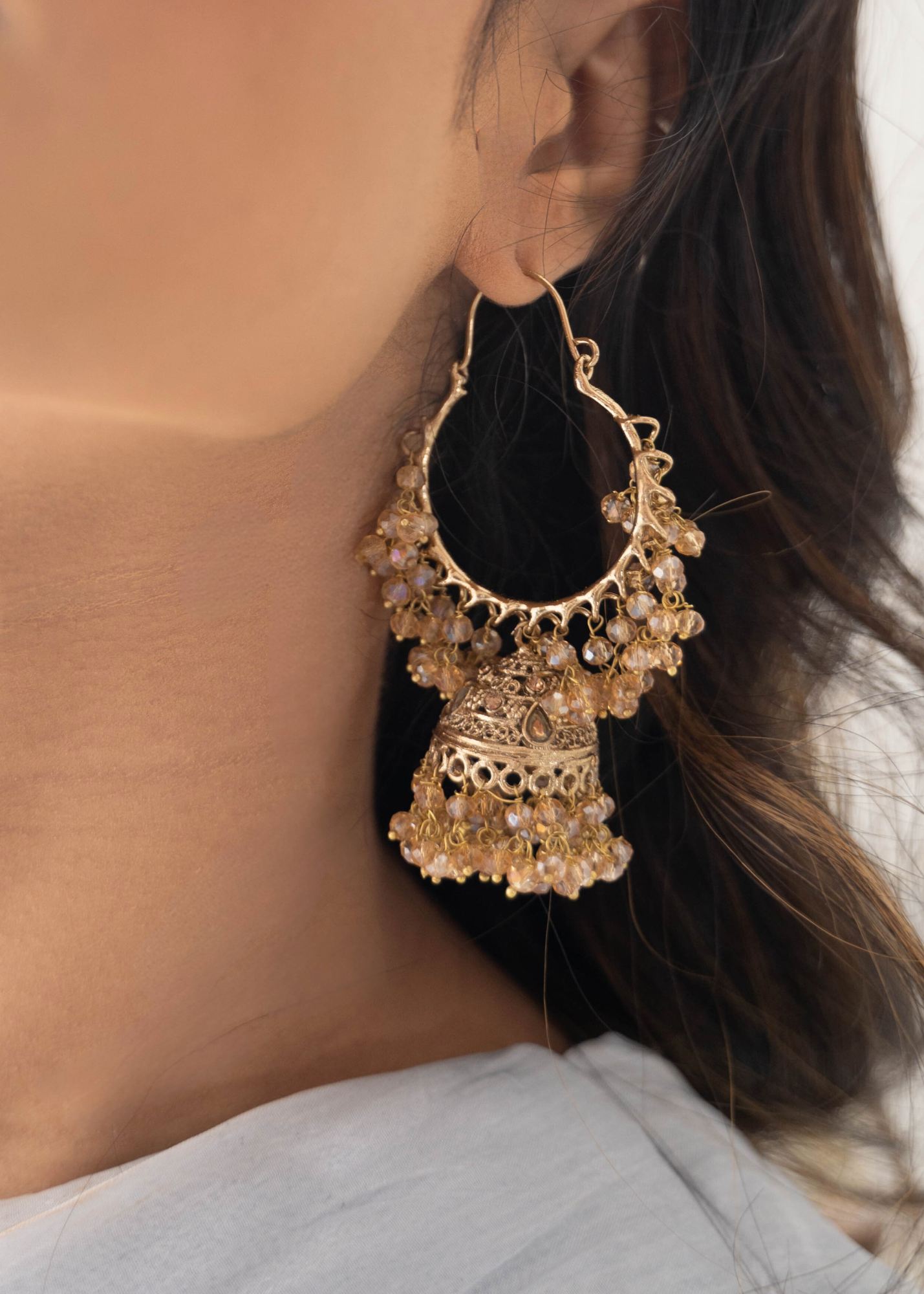 Emilia Royal Antique Gold & Gold Bead Hoop Chumka Earrings