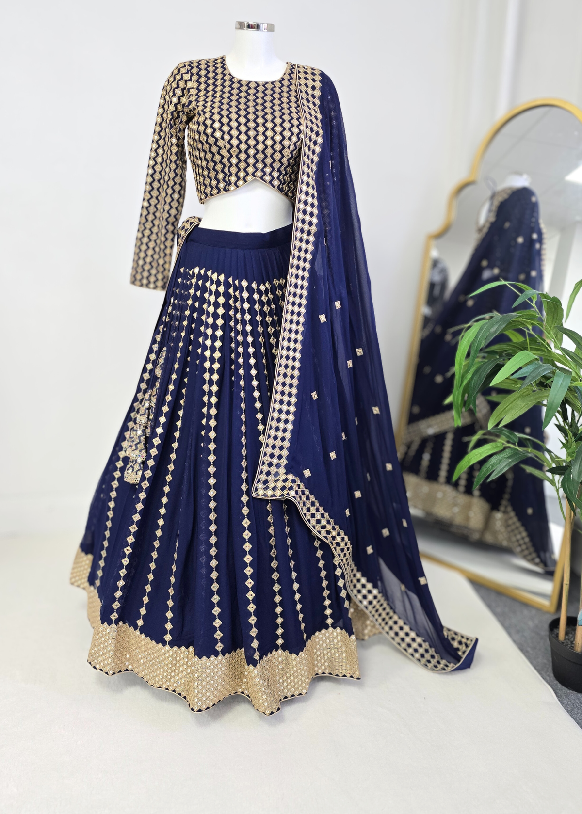 Karina Luxury Navy & Gold Lehnga (sizes 6-14)