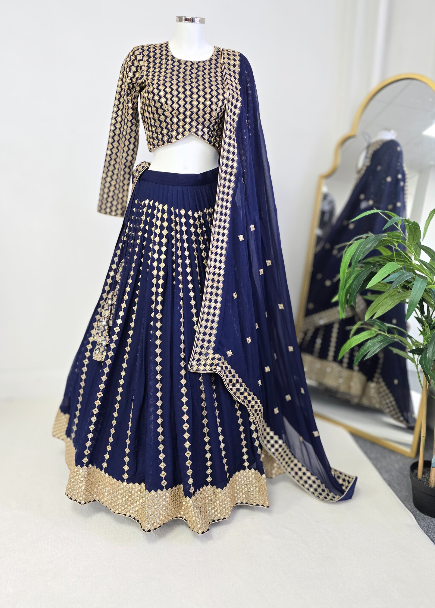 Karina Luxury Navy & Gold Lehnga (sizes 6-14)