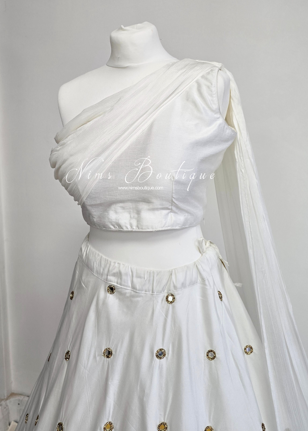 Arya White Luxury One Shoulder & Dupatta blouse (6-18)