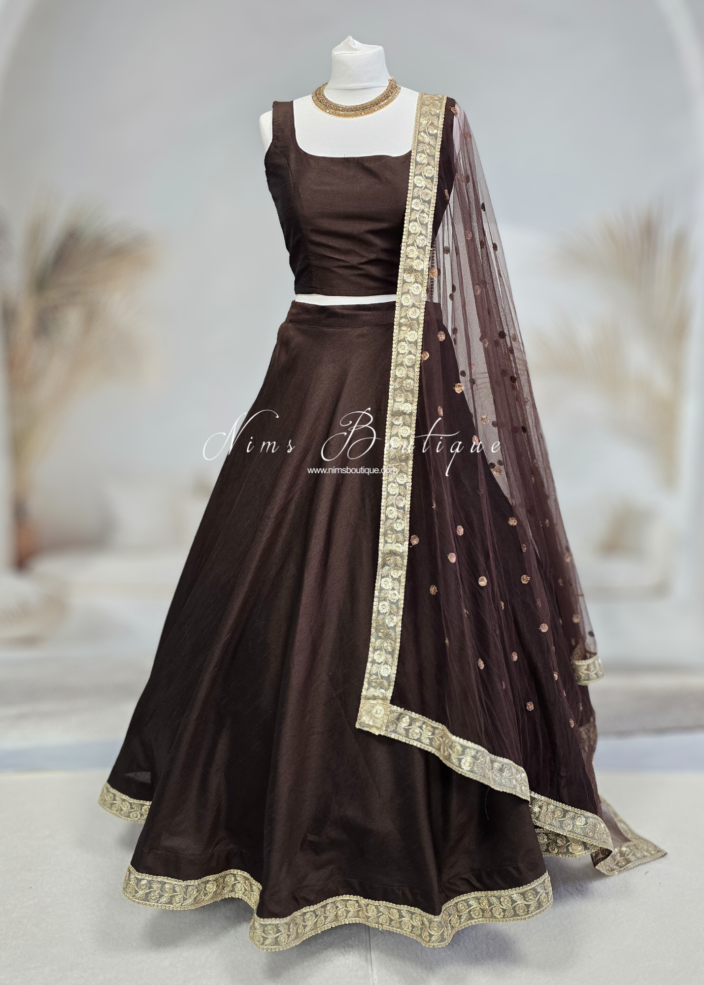 Saloni Readymade Mocha Brown Raw Silk skirt/lehnga (sizes 4-24)