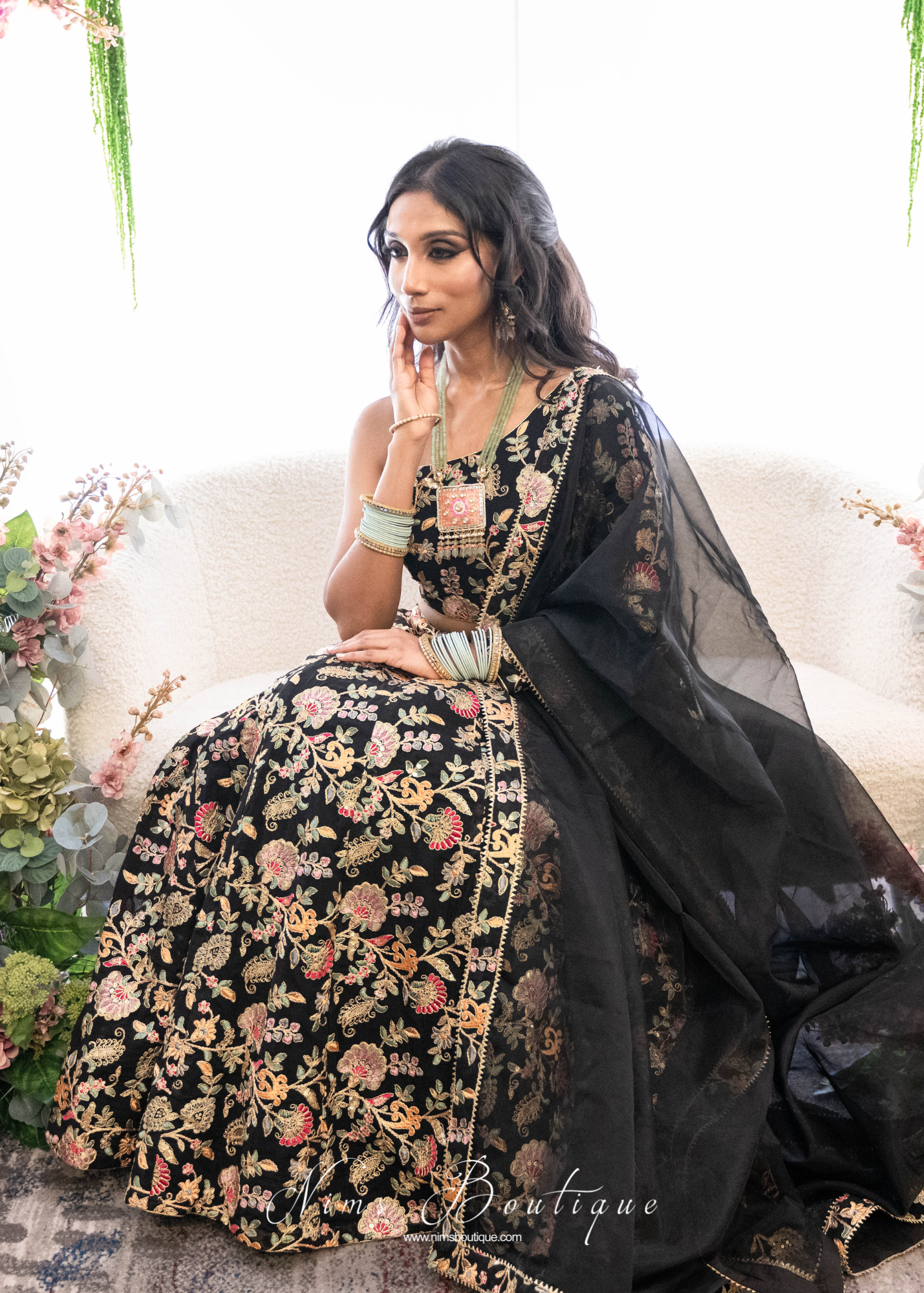 Amrita Black Multicolour One Shoulder Lehnga (sizes 8-14)