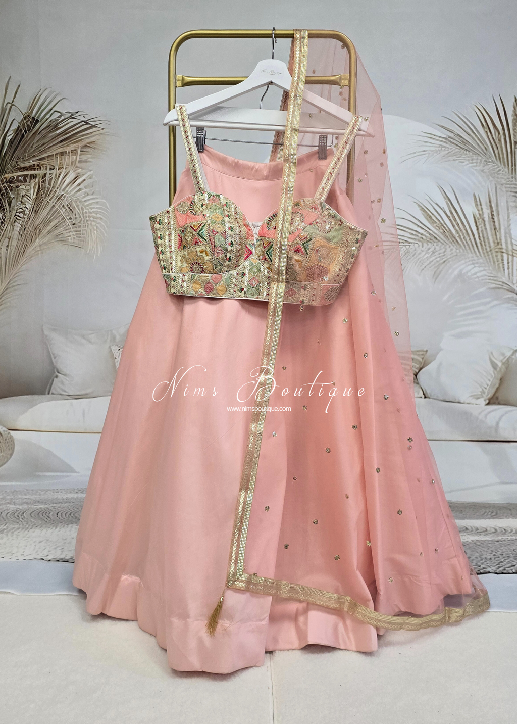 Deep Peach Net Sequin Dupatta/Chunni