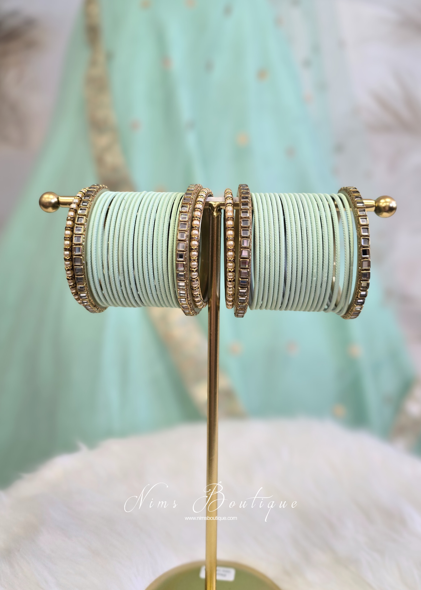 Light Mint & Kundan Set of Bangles (MBN)
