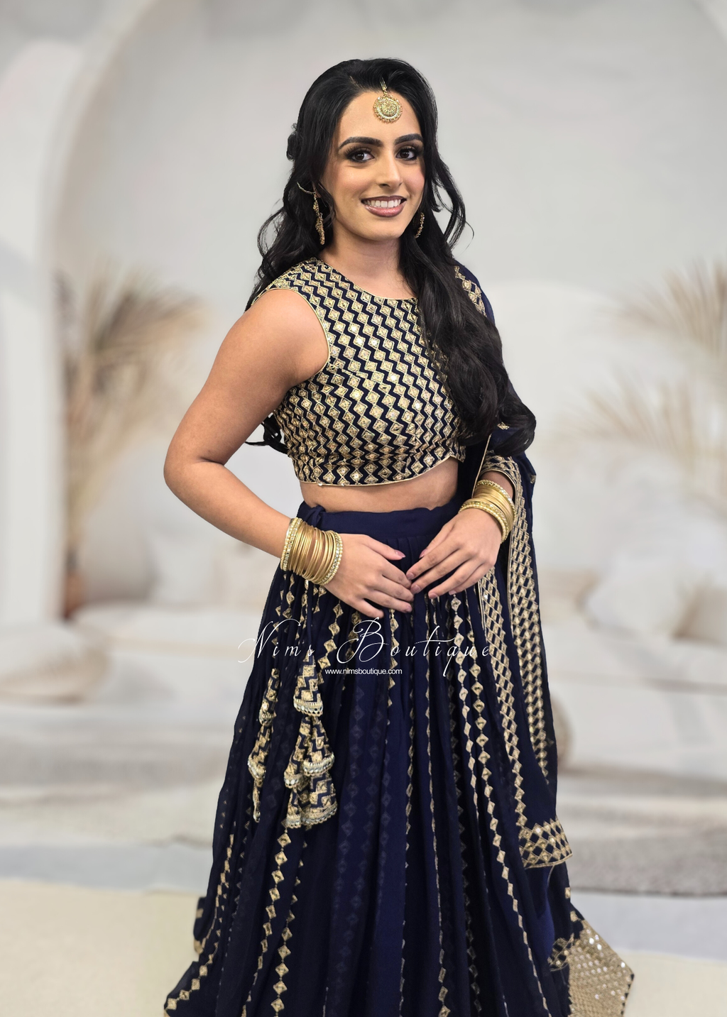 Karina Luxury Sleeveless Navy & Gold Lehnga (sizes 8-14)